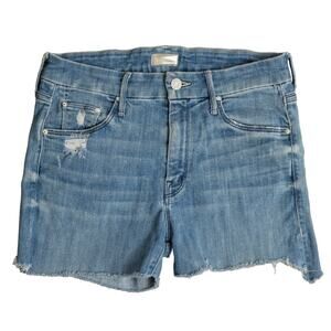 Women's Classic Preppy Minimalist High-Rise Mother Distressed Denim Shorts - 28